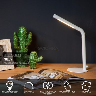 Акумуляторна настільна лампа Lucide GILLY Battery pack/batteries LED Dim. 1x3W 2700K White, WHITE, Чорний, Білий