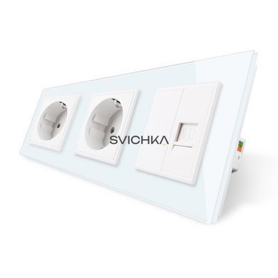 Розетка тримісна комбінована Силова Інтернет Livolo білий скло (VL-C7C2EU1CK0-11)