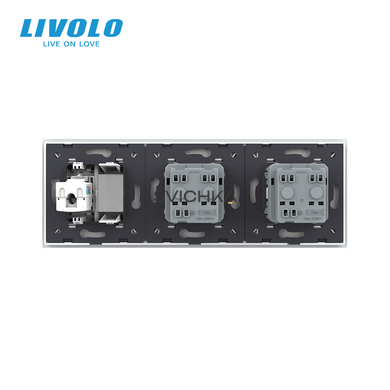 Розетка тримісна комбінована Силова Інтернет Livolo білий скло (VL-C7C2EU1CK0-11)