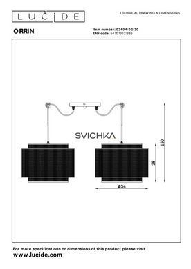 Підвісний світильник Lucide ORRIN 2xE27 Black, BLACK
