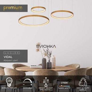 Подвесной светильник Lucide VIDAL LED Dim. 1x120W 2700K Matt Gold / Brass