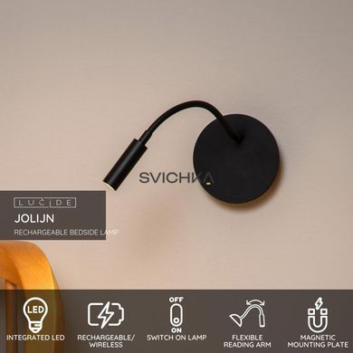 Акумуляторний бра Lucide JOLIJN Battery pack/batteries &Oslash; 11 cm LED 1x2W 3000K Magnetic Black