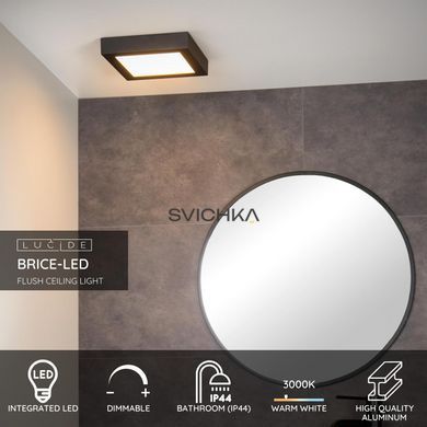 Стельовий світильник для ванної Lucide BRICE LED LED Dim. 1x22W 3000K IP44 Black, BLACK