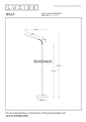 Підлогова лампа для читання Lucide GILLY LED 1x6W 2700K White, WHITE