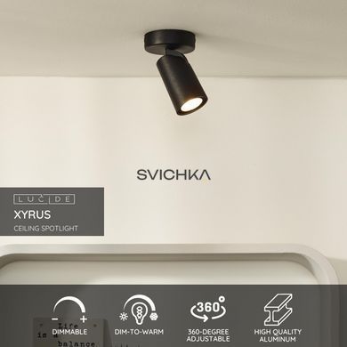 Потолочный точечный светильник Lucide XYRUS &Oslash; 9 cm LED Dim to warm GU10 1x5W 2200K/3000K Black