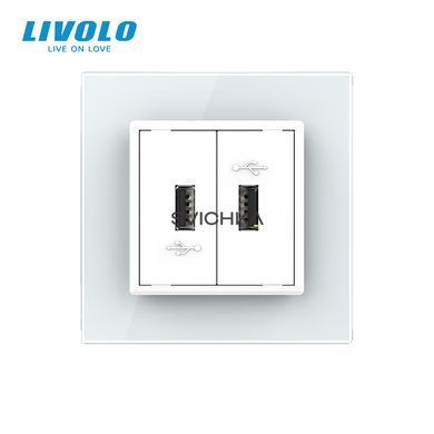Розетка подвійна USB з блоком живлення Livolo білий скло (VL-C792U-11)