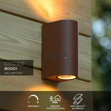 Настінний точковий світильник Lucide BOOGY Indoor/Outdoor 2xGU10 IP44 Rust Brown, Rust Brown