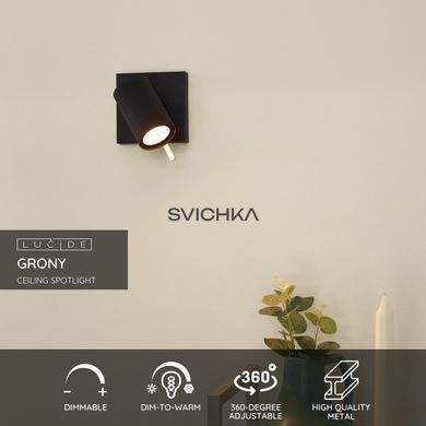 Стельовий точковий світильник Lucide GRONY LED Dim to warm GU10 1x5W 2200K/3000K Black, BLACK, Чорний, Чорний