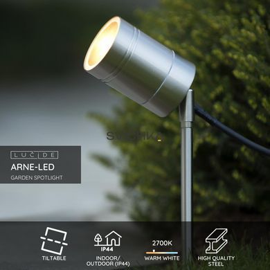 Садовий світильник Lucide ARNE LED &Oslash; 6,3 cm LED GU10 1x5W 2700K IP44 Satin Chrome, Satin Chrome