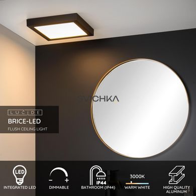 Потолочный светильник для ванной Lucide BRICE LED LED Dim. 1x30W 3000K IP44 Black