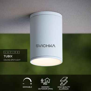 Потолочный точечный светильник для дома и улицы Lucide TUBIX &Oslash; 10,8 cm 1xE27 IP54 White