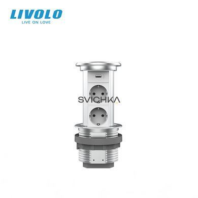 Висувна розетка з двох розеток та USB Livolo срібний (VL-SHS019-FCTC-S)