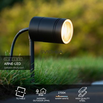 Садовий світильник Lucide ARNE LED &Oslash; 6,3 cm LED GU10 1x5W 2700K IP44 Black, BLACK