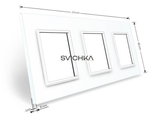 Рамка 3-постова LIVOLO, загартоване скло, біла, 223&times;80 мм (VL-P7E/E/E-6W)