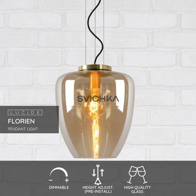 Підвісний світильник Lucide FLORIEN &Oslash; 28 cm 1xE27 Amber, Amber, Бурштинний
