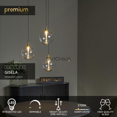Підвісний світильник Lucide GISELA &Oslash; 36 cm LED Dim. 3x4,3W 2700K Transparant, Transparant, Прозорий, Прозорий