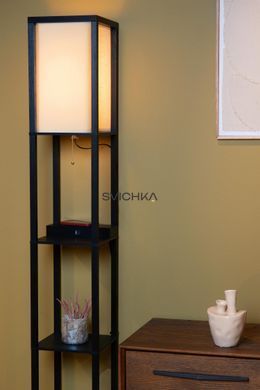 Торшер Lucide MENNO 1xE27 With wireless charger Black, BLACK, Чорний, Кремовий, Кремовий
