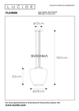 Подвесной светильник Lucide FLORIEN &Oslash; 28 cm 1xE27 Smoke Grey