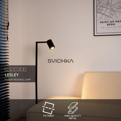 Підлогова лампа для читання Lucide LESLEY 1xGU10 Black, BLACK, Чорний