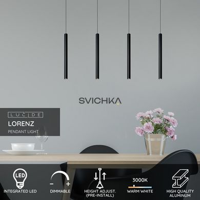 Підвісний світильник Lucide LORENZ LED Dim. 4x4W 3000K Black, BLACK