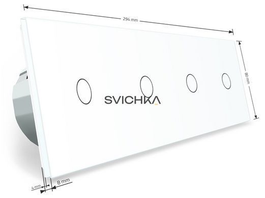 Розумний сенсорний ZigBee вимикач 4 сенсора (1-1-1-1) Livolo білий скло (VL-C704Z-11)