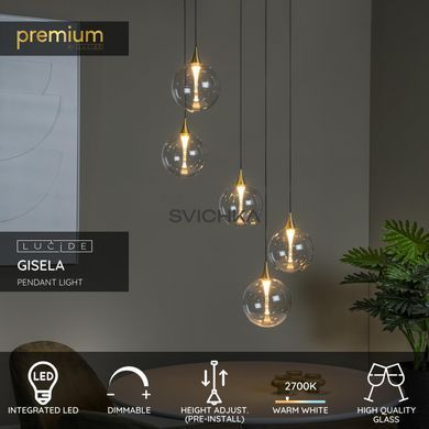 Подвесной светильник Lucide GISELA &Oslash; 48 cm LED Dim. 5x3,8W 2700K Transparant