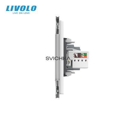 Розетка тримісна комбінована Силова Інтернет ТБ Livolo білий скло (VL-C7C2EU1C1V-11)