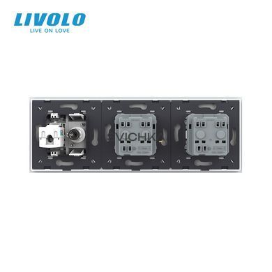 Розетка тримісна комбінована Силова Інтернет ТБ Livolo білий скло (VL-C7C2EU1C1V-11)