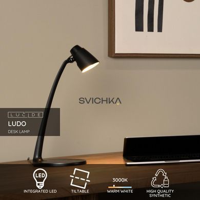 Настільна лампа Lucide LUDO LED 1x4,5W 3000K Black, BLACK, Чорний, Чорний, Чорний