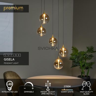 Підвісний світильник Lucide GISELA &Oslash; 48 cm LED Dim. 5x3,8W 2700K Amber, Amber, Бурштинний, Бурштинний