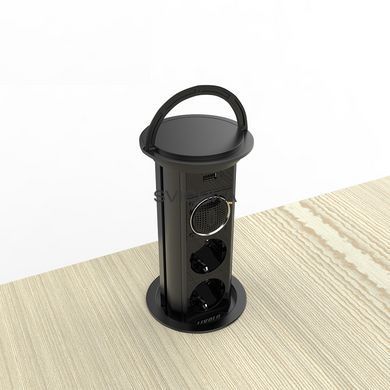 Висувна розетка на дві розетки, USB, Bluetooth колонка Livolo чорний (VL-SHS021-FCTC-FCF-B)