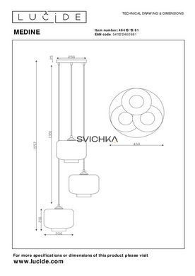 Подвесной светильник Lucide MEDINE &Oslash; 46 cm 3xE27 Opal