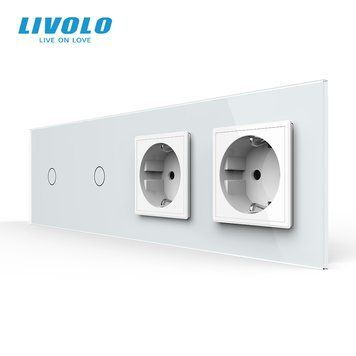 Сенсорный выключатель 2 сенсора 2 розетки Livolo
