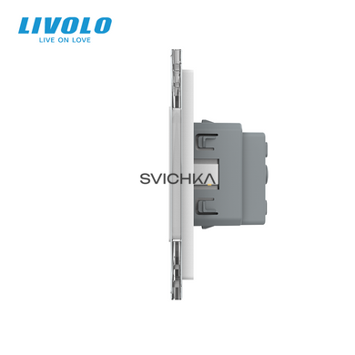 Сенсорний вимикач 2 сенсора (1-1) 2 розетки Livolo білий скло (VL-C701/C701/C7C2EU-11)