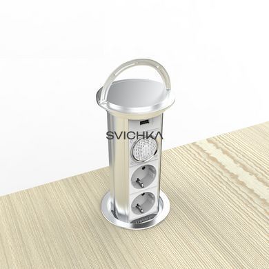 Висувна розетка на дві розетки, USB, Bluetooth колонка Livolo срібний (VL-SHS021-FCTC-FCF-S)