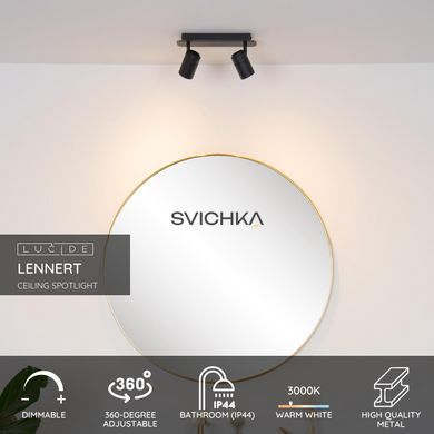 Стельовий точковий світильник для ванної Lucide LENNERT LED Dim. GU10 2x5W 3000K IP44 Black, BLACK, Чорний, Чорний