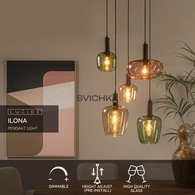 Підвісний світильник Lucide ILONA 5xE27 Black, BLACK, Різнокольоровий, Різнокольоровий