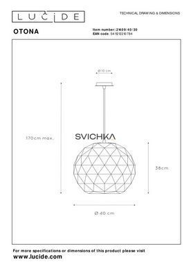 Підвісний світильник Lucide OTONA &Oslash; 40 cm 1xE27 Black, BLACK, Чорний, Чорний