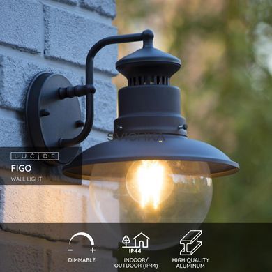 Настінний світильник для дому/вулиці Lucide FIGO 1xE27 IP44 Black, BLACK