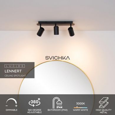 Потолочный точечный светильник для ванной Lucide LENNERT LED Dim. GU10 3x5W 3000K IP44 Black