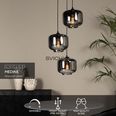 Подвесной светильник Lucide MEDINE &Oslash; 46 cm 3xE27 Smoke Grey