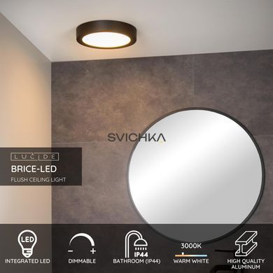 Потолочный светильник для ванной Lucide BRICE LED &Oslash; 24 cm LED Dim. 1x15W 3000K IP44 Black