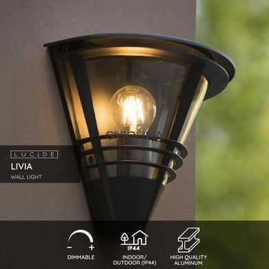 Настінний світильник для дому/вулиці Lucide LIVIA 1xE27 IP44 Black, BLACK