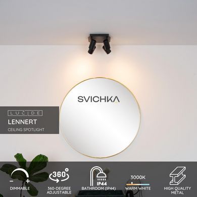 Стельовий точковий світильник для ванної Lucide LENNERT LED Dim. GU10 4x5W 3000K IP44 Black, BLACK, Чорний, Чорний