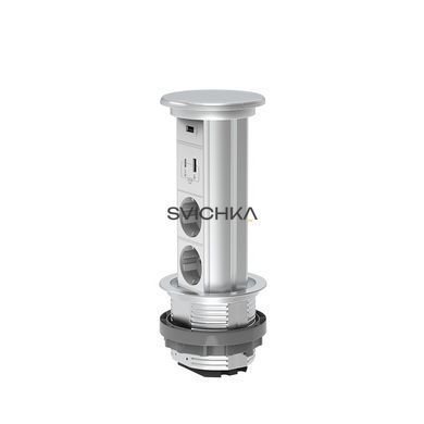 Висувна розетка на дві розетки, USB-A, USB Type-C Livolo срібний (VL-SHS021-FCTC-FCUA.UC-S)