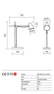 Настільна лампа REDO 01-1119 FOX Black + USB + Dimmable, Чорний