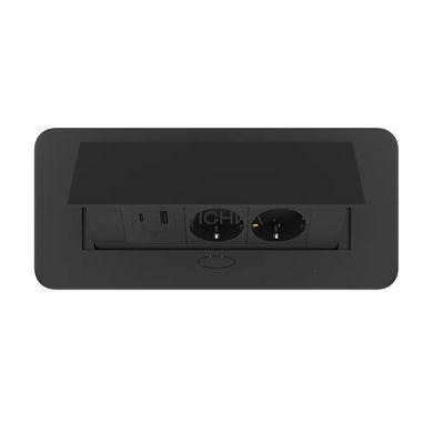 Мебельная розетка с USB-A, USB-C, плавное открытие, Power Delivery 36W Livolo серый в черном