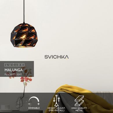 Підвісний світильник Lucide MALUNGA &Oslash; 25 cm 1xE27 Black, BLACK, Чорний, Чорний