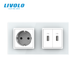 Розетка с заземлением с 2 USB розетками Livolo белый стекло (VL-C7C1EU2USB-11)