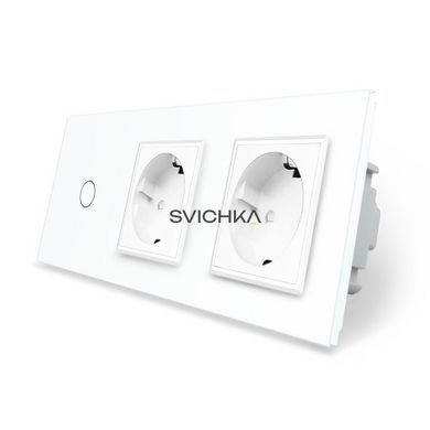 Сенсорний вимикач 1 сенсор 2 розетки Livolo білий скло (VL-C701/C7C2EU-11)